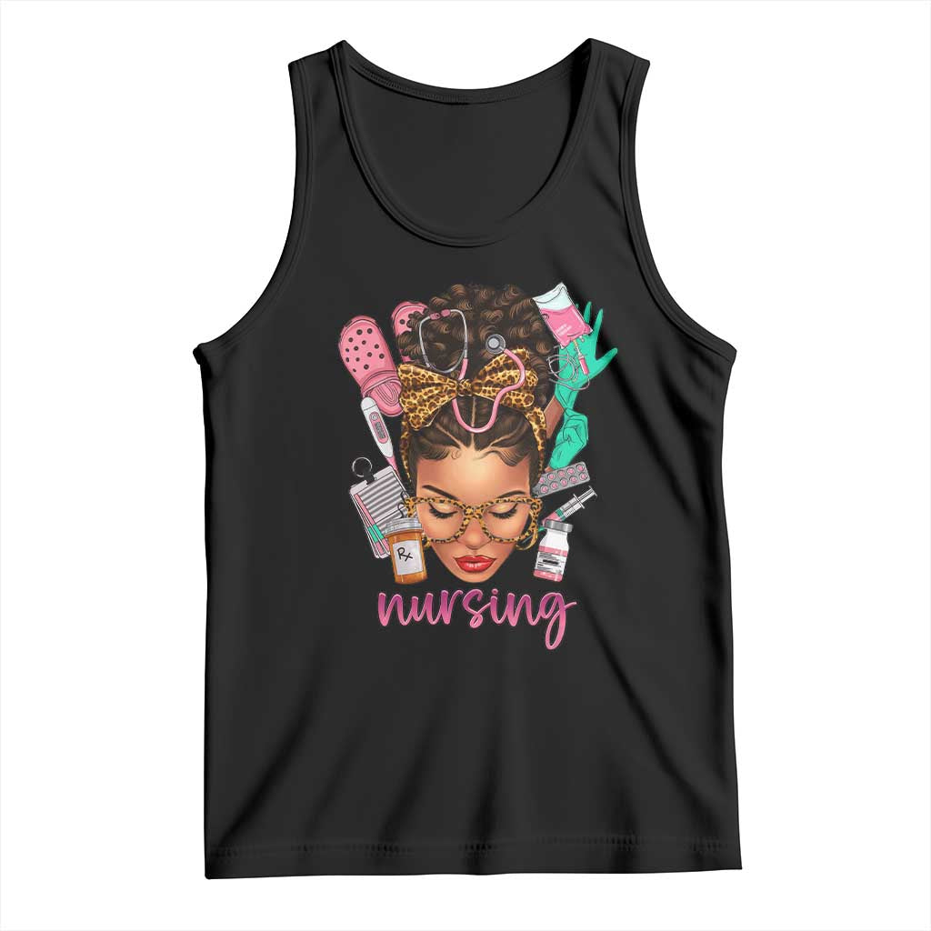 African American Nurse Tank Top Nursing Black Messy Bun TS01 Black Print Your Wear