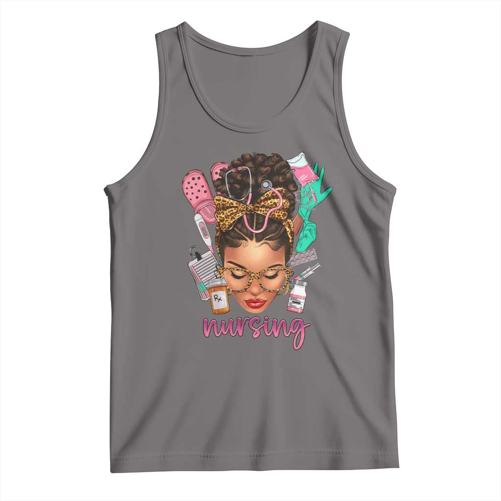African American Nurse Tank Top Nursing Black Messy Bun TS01 Deep Heather Print Your Wear