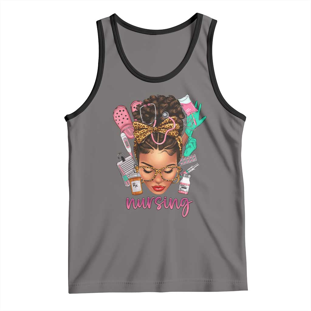 African American Nurse Tank Top Nursing Black Messy Bun TS01 Deep Heather Black Print Your Wear