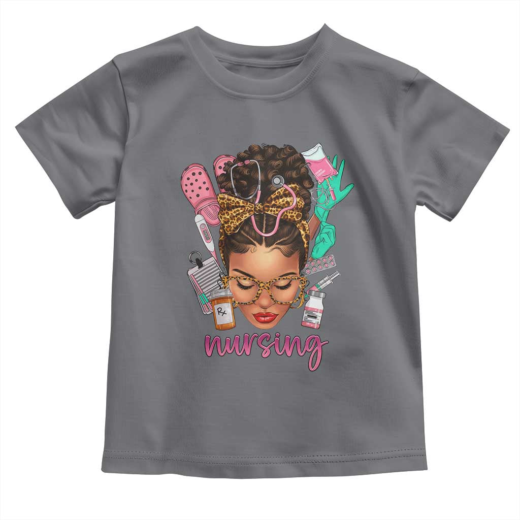 African American Nurse Toddler T Shirt Nursing Black Messy Bun TS01 Charcoal Print Your Wear