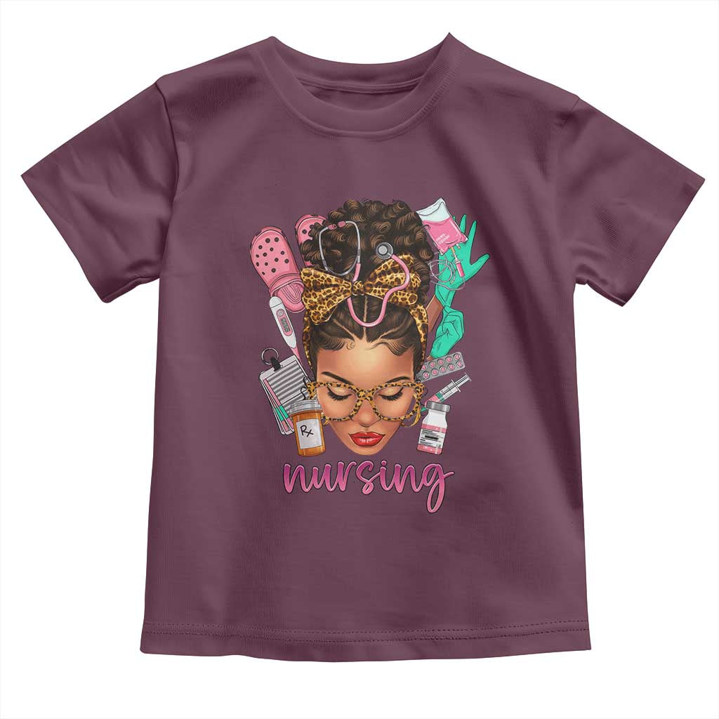 African American Nurse Toddler T Shirt Nursing Black Messy Bun TS01 Maroon Print Your Wear