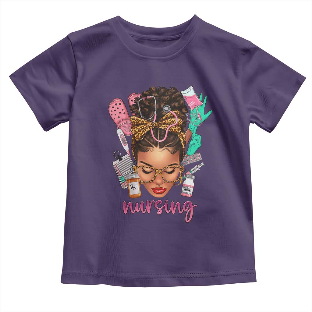 African American Nurse Toddler T Shirt Nursing Black Messy Bun TS01 Purple Print Your Wear