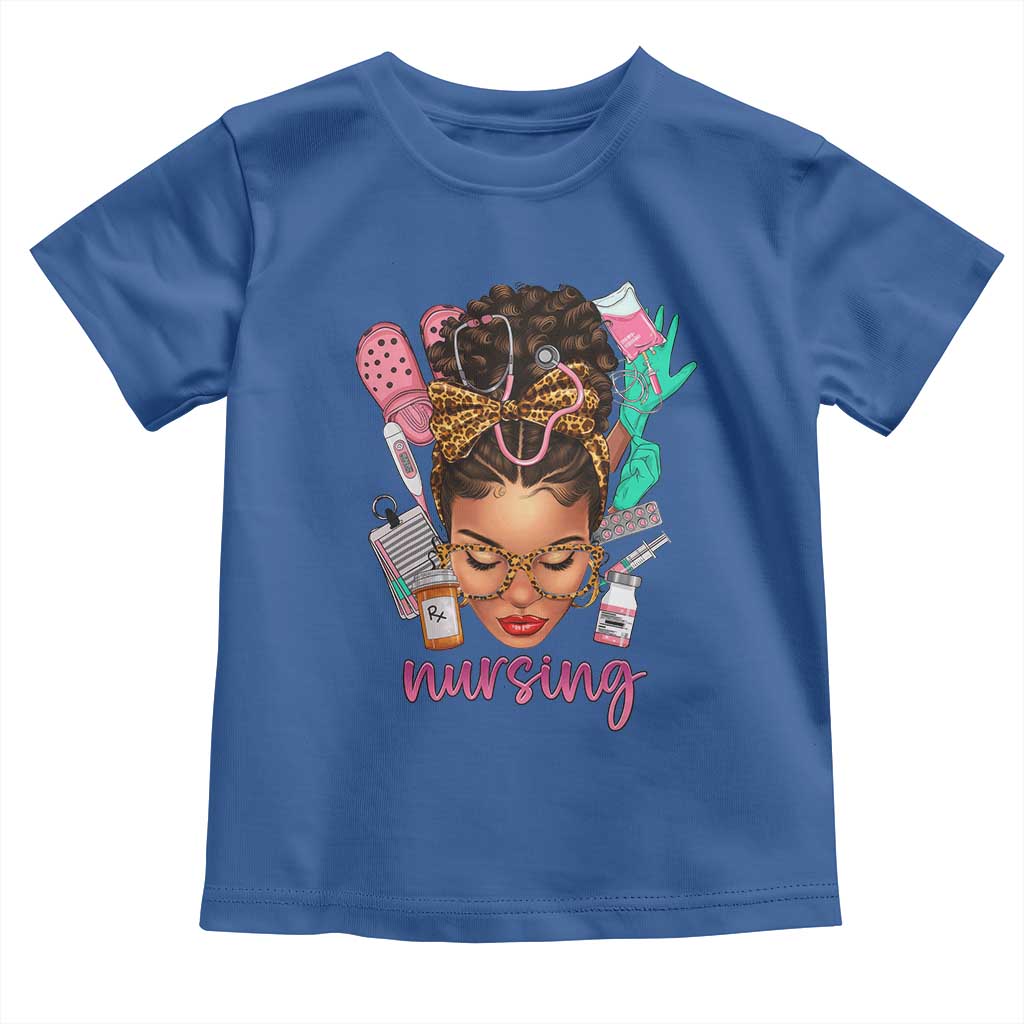 African American Nurse Toddler T Shirt Nursing Black Messy Bun TS01 Royal Blue Print Your Wear