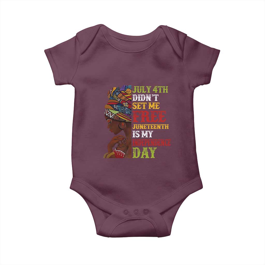 Afro Woman Baby Onesie Juneteenth is My Independence Day Not July 4th TS01 Maroon Print Your Wear