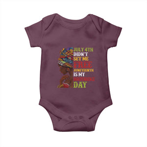 Afro Woman Baby Onesie Juneteenth is My Independence Day Not July 4th TS01 Maroon Print Your Wear