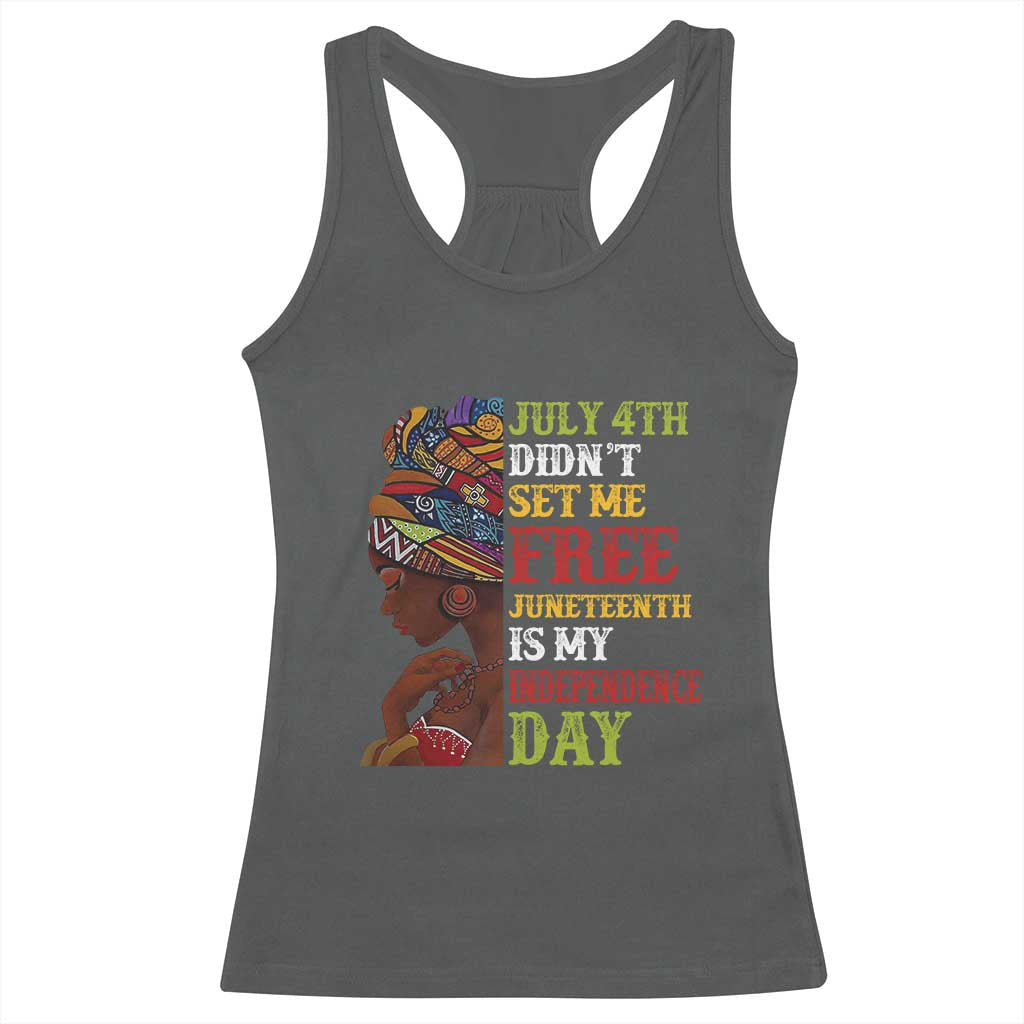 Afro Woman Racerback Tank Top Juneteenth is My Independence Day Not July 4th TS01 Dark Heather Print Your Wear