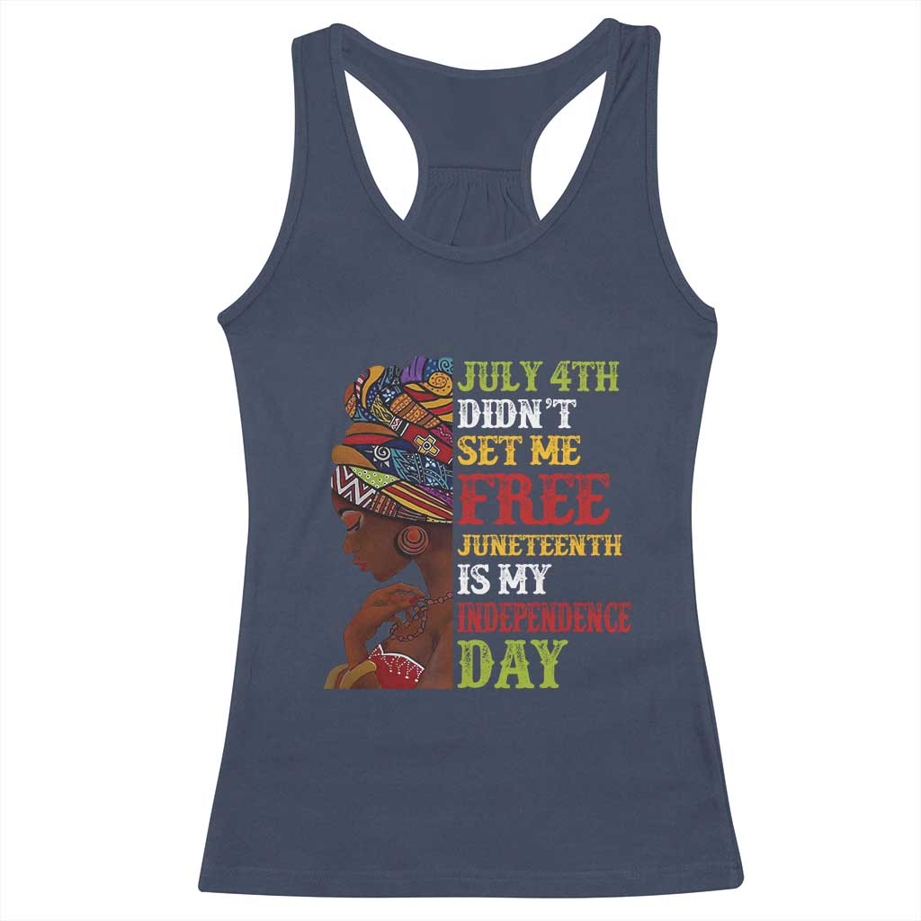 Afro Woman Racerback Tank Top Juneteenth is My Independence Day Not July 4th TS01 Navy Print Your Wear