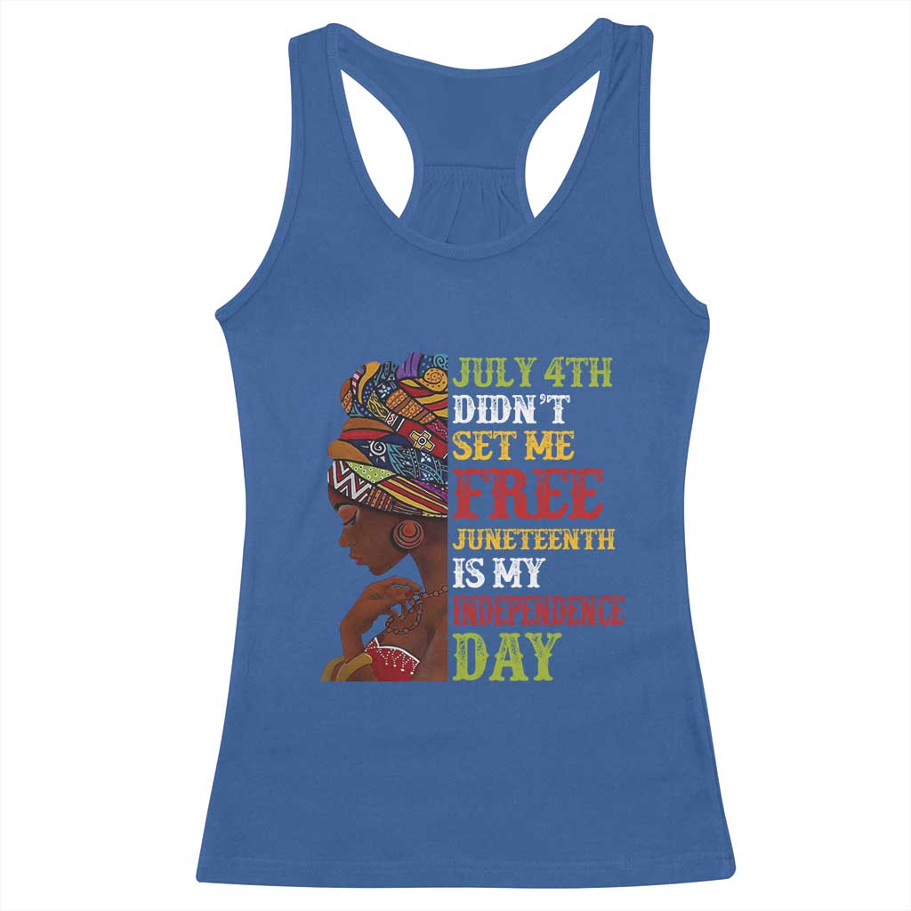 Afro Woman Racerback Tank Top Juneteenth is My Independence Day Not July 4th TS01 Royal Blue Print Your Wear