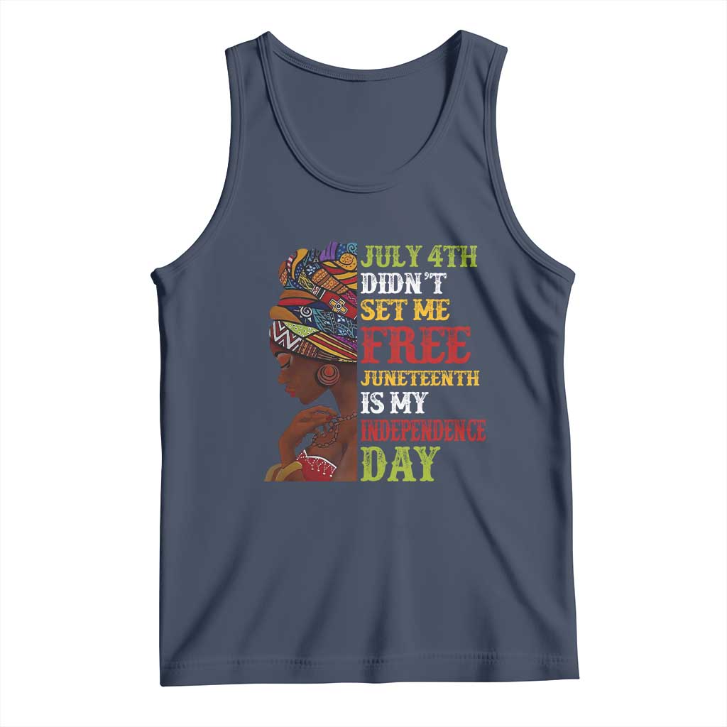 Afro Woman Tank Top Juneteenth is My Independence Day Not July 4th TS01 Navy Print Your Wear