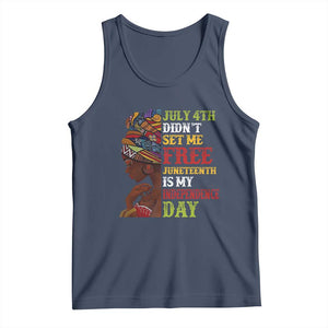 Afro Woman Tank Top Juneteenth is My Independence Day Not July 4th TS01 Navy Print Your Wear