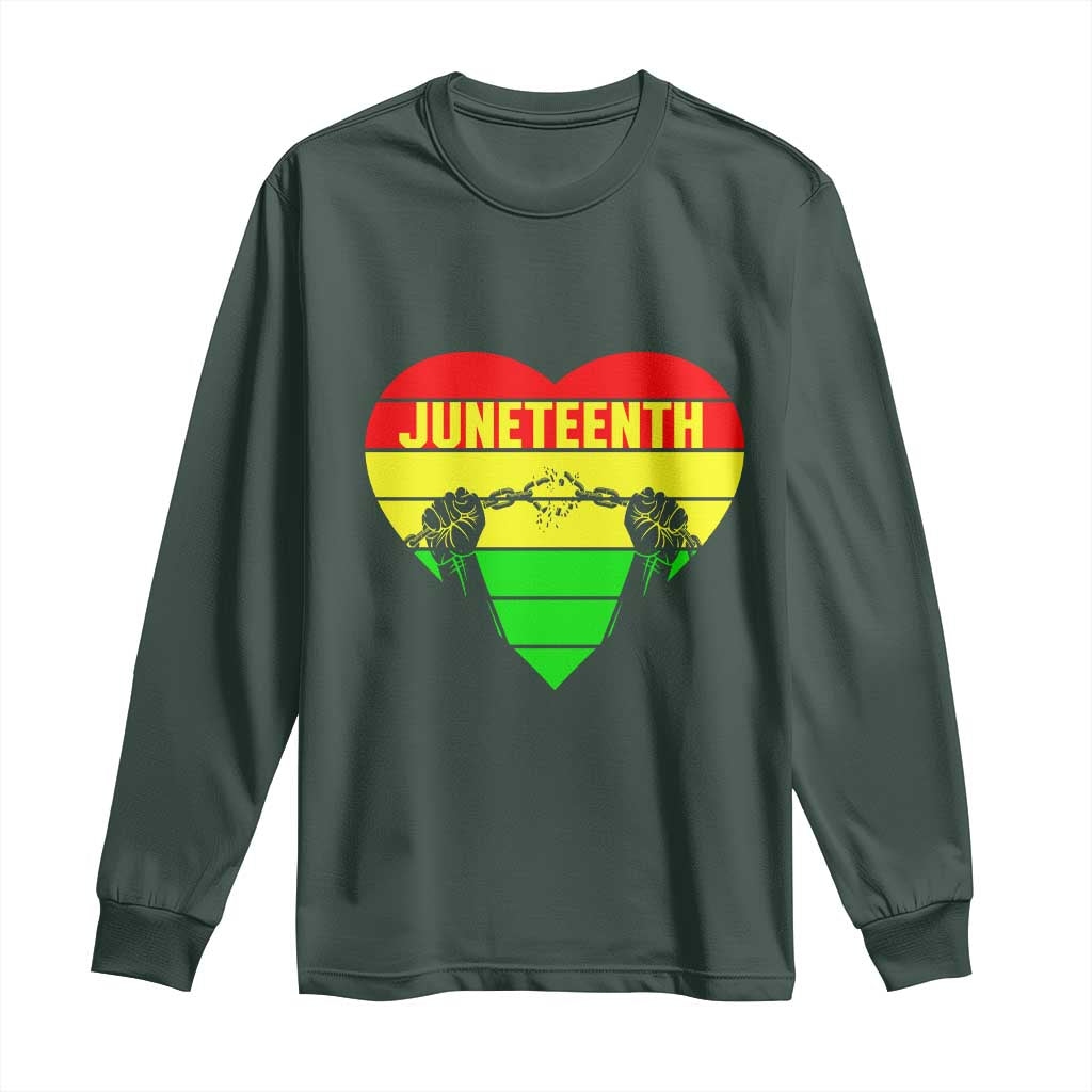 Juneteenth Long Sleeve Shirt Breaking Every Chain BHM Heart TS01 Dark Forest Green Print Your Wear