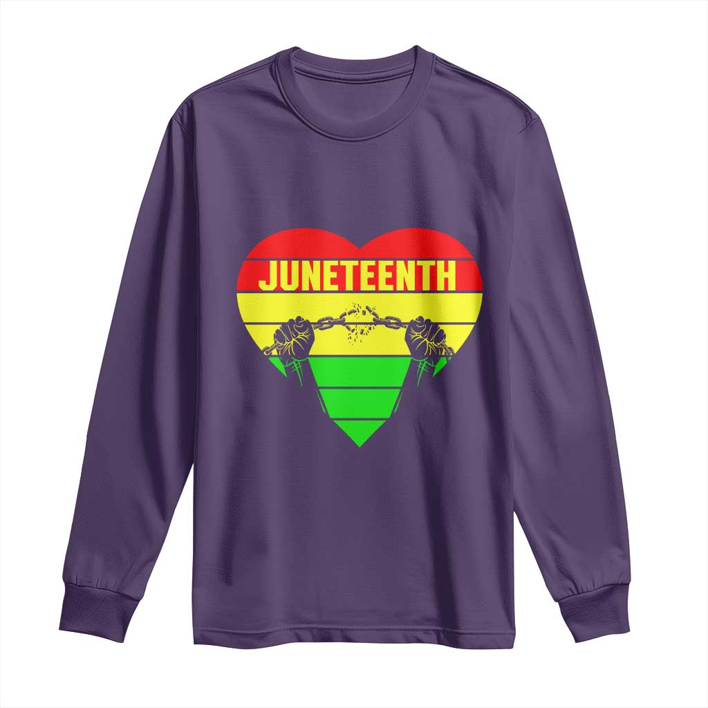 Juneteenth Long Sleeve Shirt Breaking Every Chain BHM Heart TS01 Purple Print Your Wear