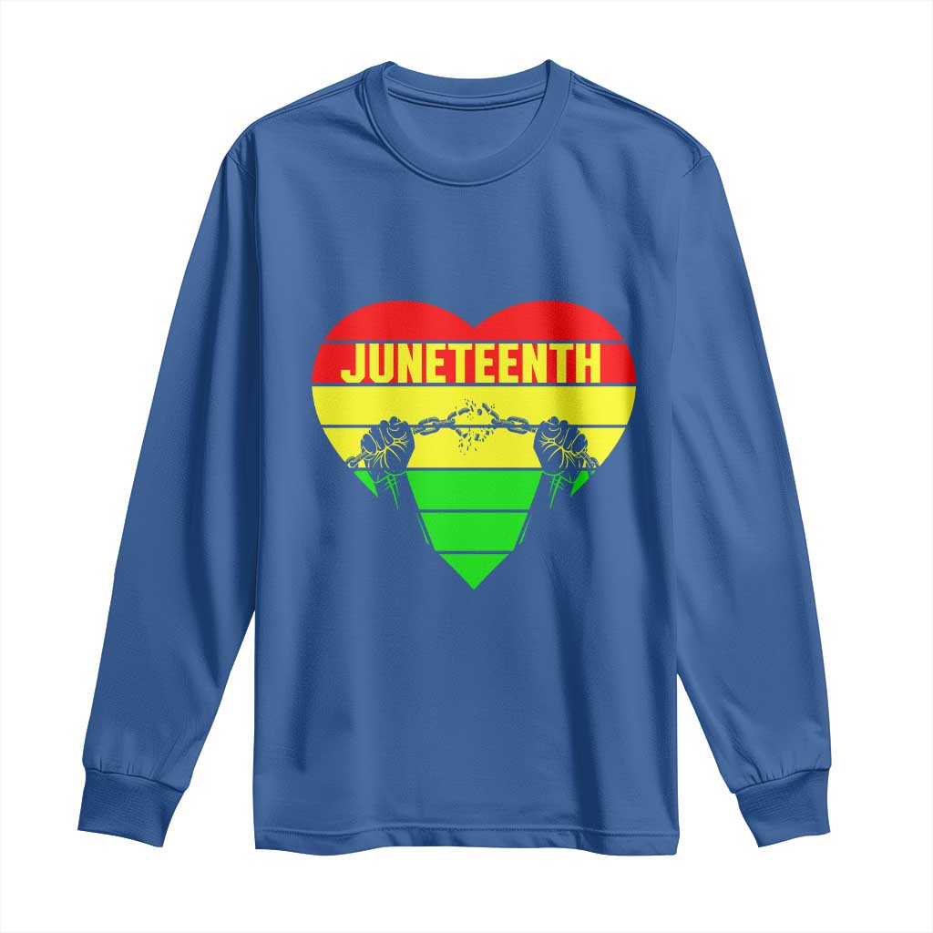 Juneteenth Long Sleeve Shirt Breaking Every Chain BHM Heart TS01 Royal Blue Print Your Wear