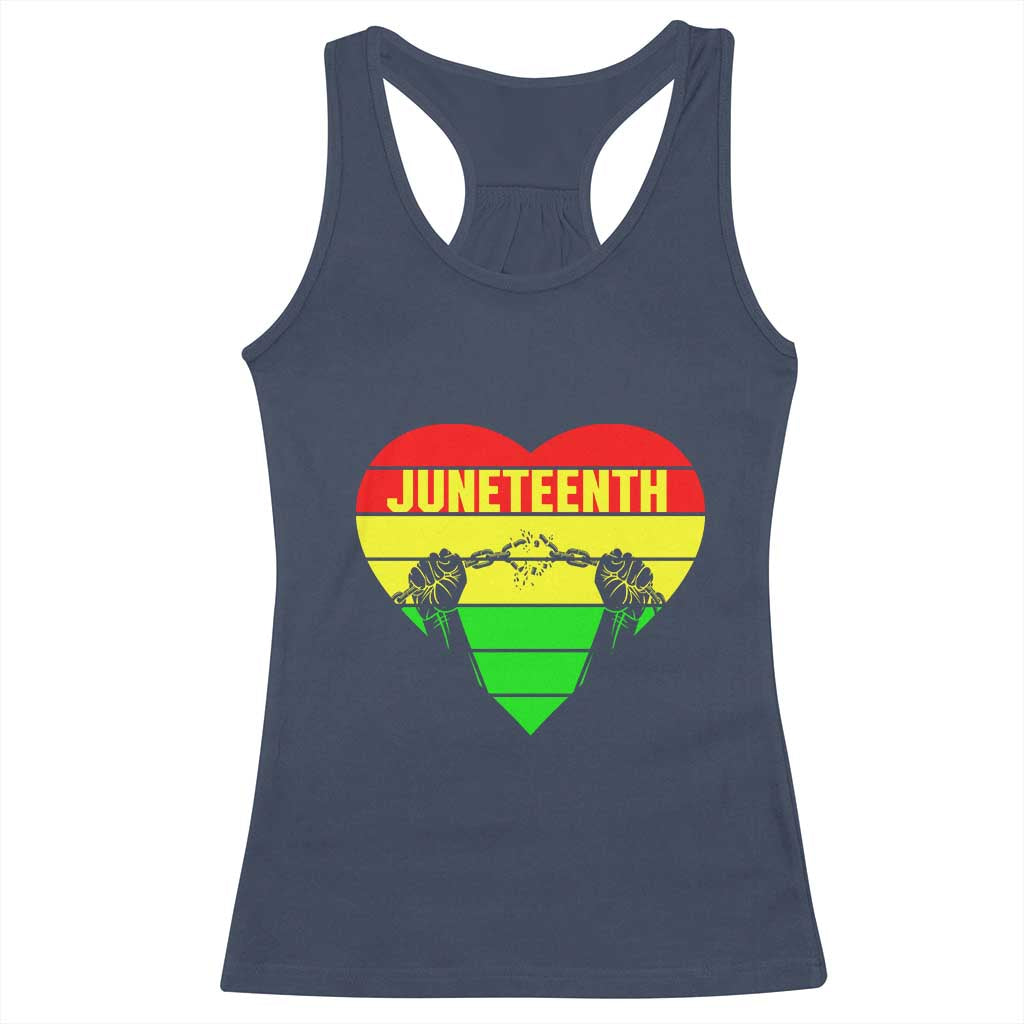 Juneteenth Racerback Tank Top Breaking Every Chain BHM Heart TS01 Navy Print Your Wear