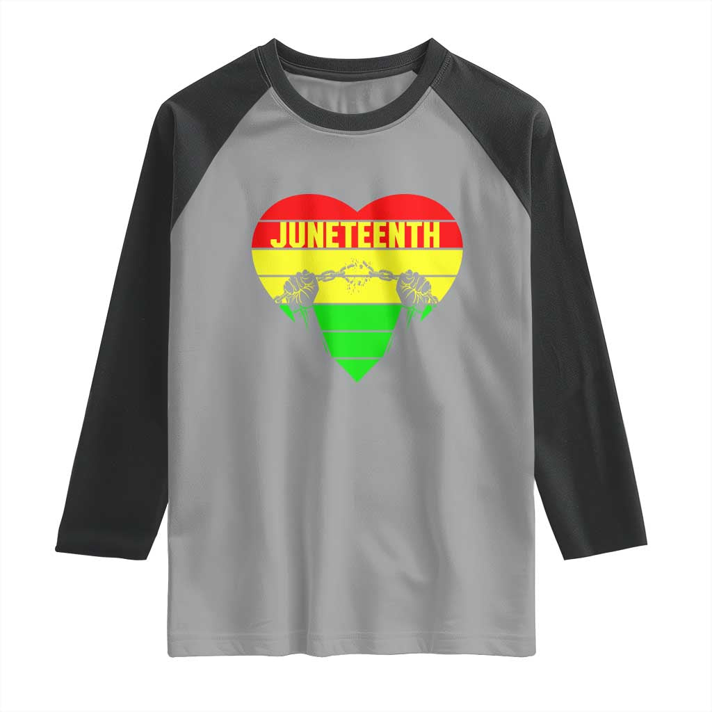 Juneteenth Raglan Shirt Breaking Every Chain BHM Heart TS01 Sport Gray Black Print Your Wear