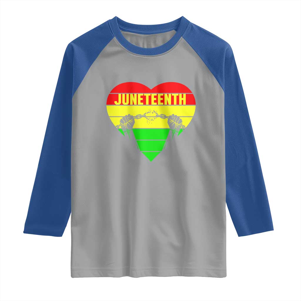Juneteenth Raglan Shirt Breaking Every Chain BHM Heart TS01 Sport Gray Royal Print Your Wear
