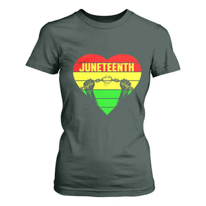 Juneteenth T Shirt For Women Breaking Every Chain BHM Heart TS01 Dark Forest Green Print Your Wear