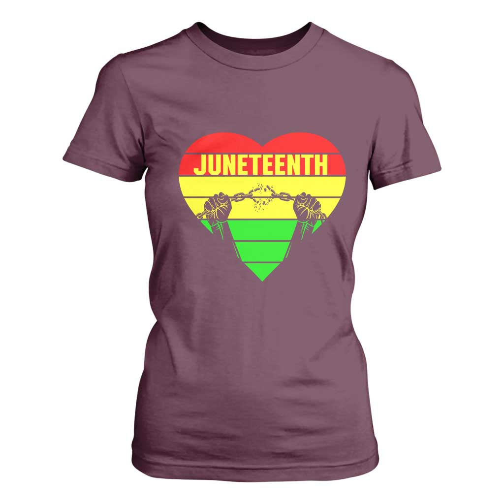 Juneteenth T Shirt For Women Breaking Every Chain BHM Heart TS01 Maroon Print Your Wear