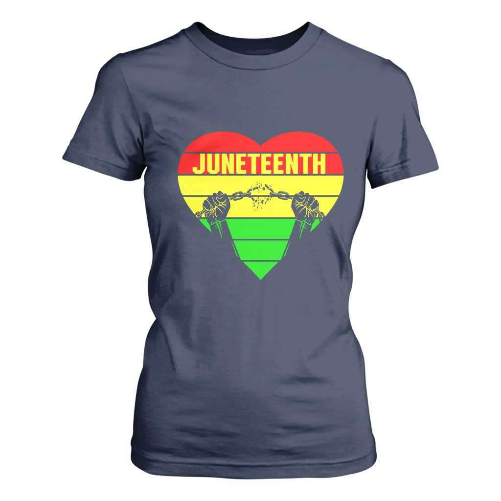 Juneteenth T Shirt For Women Breaking Every Chain BHM Heart TS01 Navy Print Your Wear