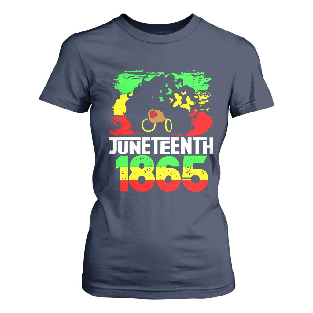 Afro Woman T Shirt For Women Juneteenth 1865 African Black Pride TS01 Navy Print Your Wear