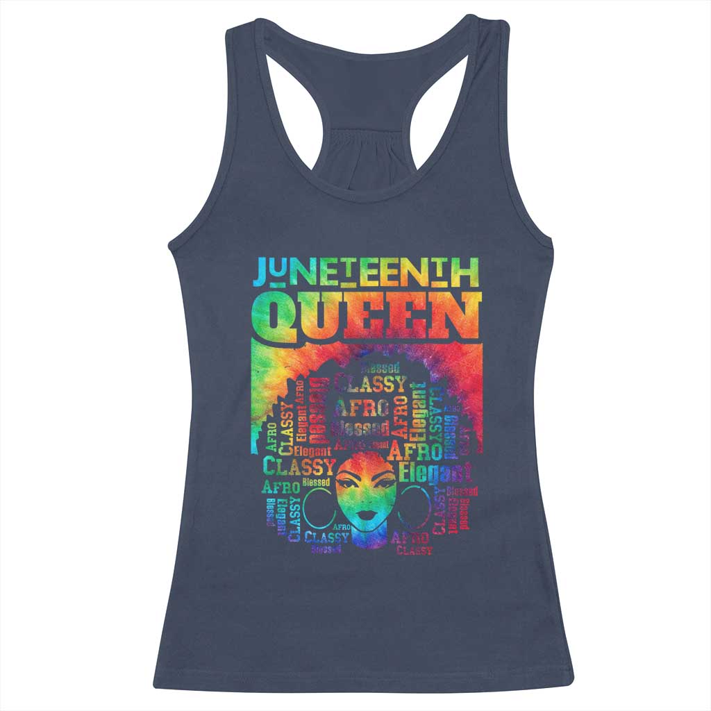 Juneteenth Afro Queen Racerback Tank Top Melanin Black Women Magic Tie Dye TS01 Navy Print Your Wear