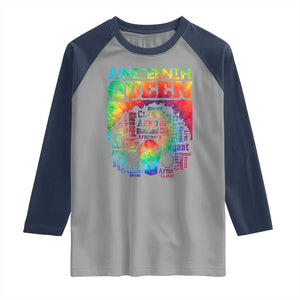 Juneteenth Afro Queen Raglan Shirt Melanin Black Women Magic Tie Dye TS01 Sport Gray Navy Print Your Wear