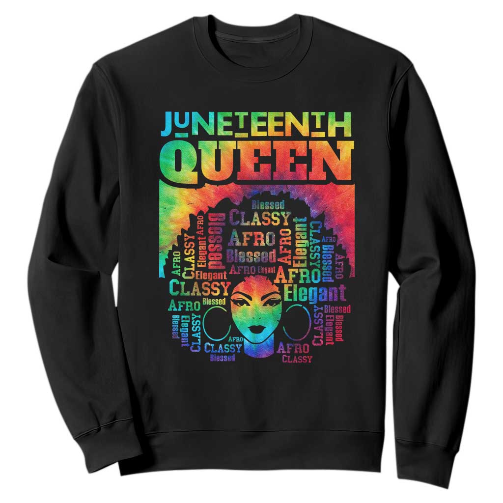 Juneteenth Afro Queen Sweatshirt Melanin Black Girl Magic Women Tie Dye TS01 Black Printyourwear