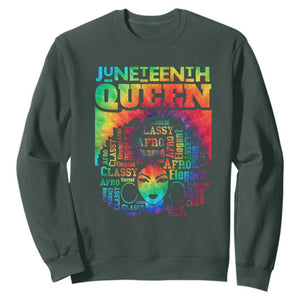 Juneteenth Afro Queen Sweatshirt Melanin Black Girl Magic Women Tie Dye TS01 Dark Forest Green Printyourwear
