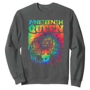 Juneteenth Afro Queen Sweatshirt Melanin Black Girl Magic Women Tie Dye TS01 Dark Heather Printyourwear