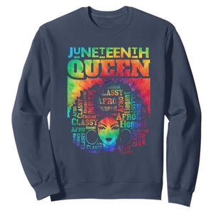 Juneteenth Afro Queen Sweatshirt Melanin Black Girl Magic Women Tie Dye TS01 Navy Printyourwear