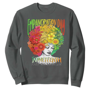 Freeish Juneteenth Sweatshirt Black Women with Flowers in Her Hair Freedom Day African American June 19th 1865 TS01 Dark Heather Printyourwear