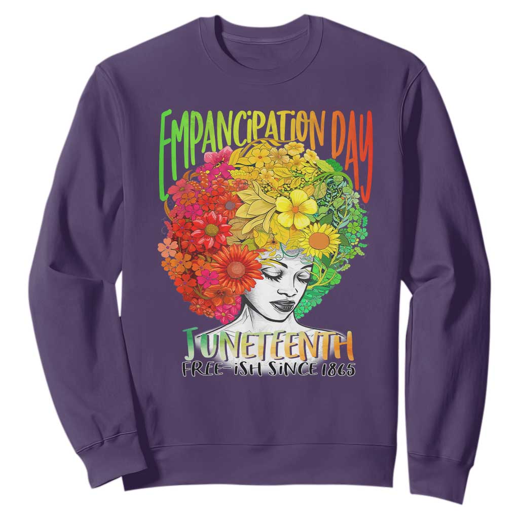 Freeish Juneteenth Sweatshirt Black Women with Flowers in Her Hair Freedom Day African American June 19th 1865 TS01 Purple Printyourwear
