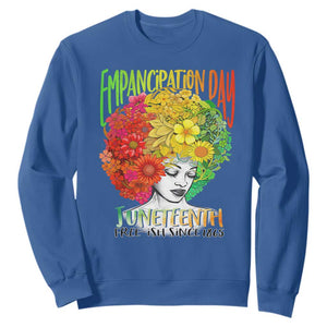 Freeish Juneteenth Sweatshirt Black Women with Flowers in Her Hair Freedom Day African American June 19th 1865 TS01 Royal Blue Printyourwear