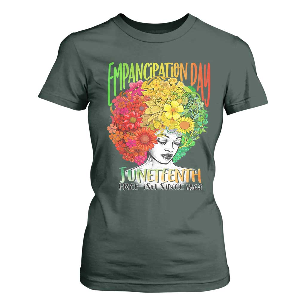Freeish Since 1865 Juneteenth T Shirt For Women Freedom Day African American June 19th Black Women Floral Hair TS01 Dark Forest Green Print Your Wear