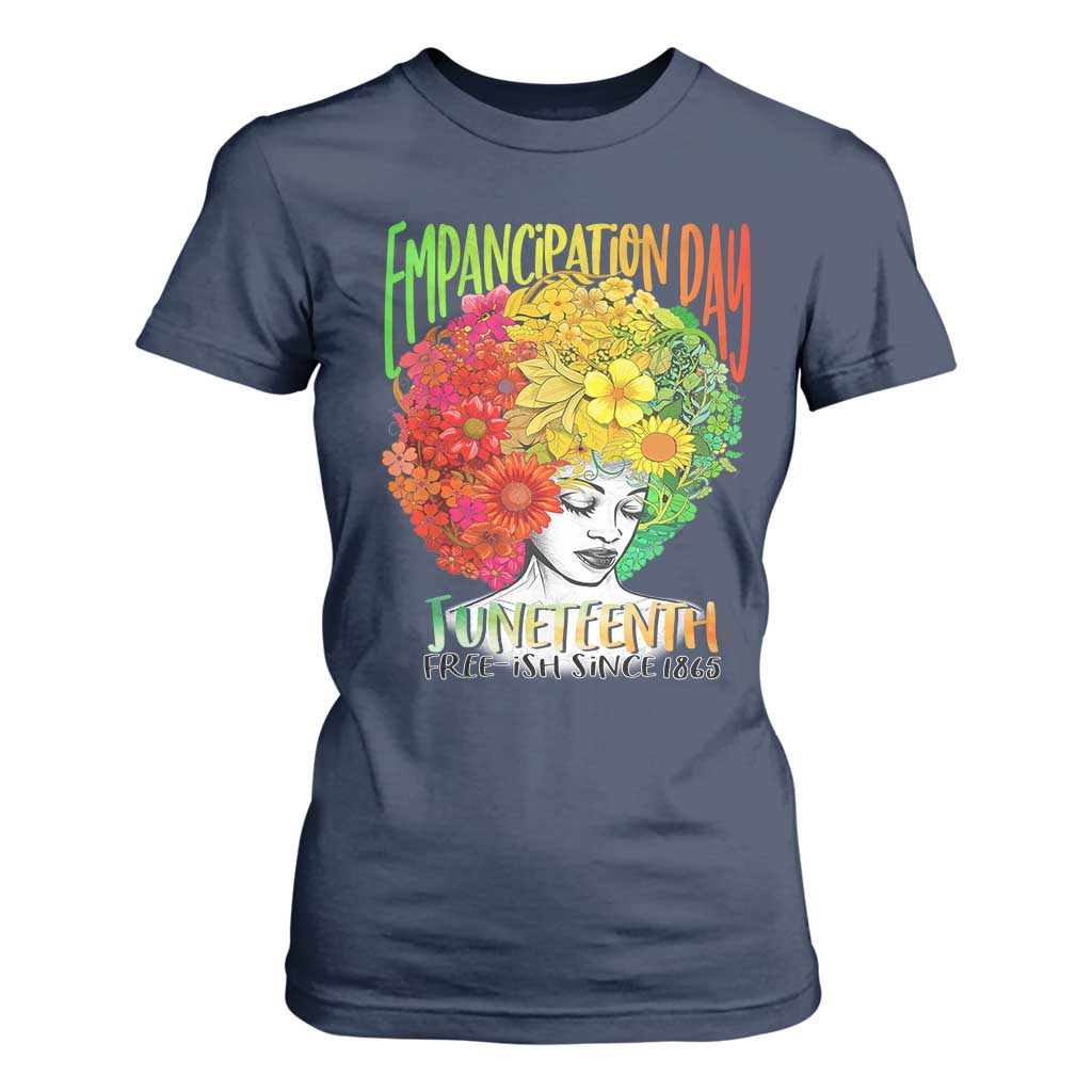 Freeish Since 1865 Juneteenth T Shirt For Women Freedom Day African American June 19th Black Women Floral Hair TS01 Navy Print Your Wear