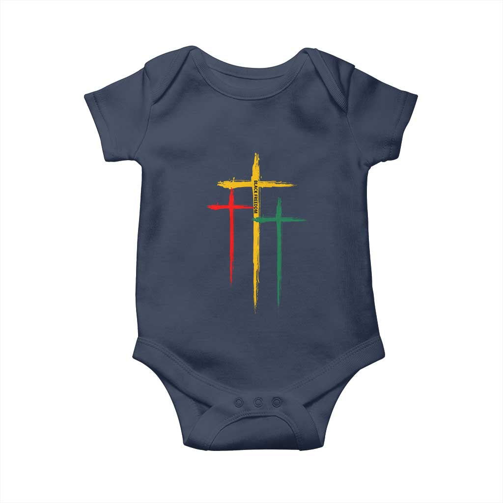 Christian Cross Juneteenth Baby Onesie African Black Freedom Day 1865 TS01 Navy Print Your Wear