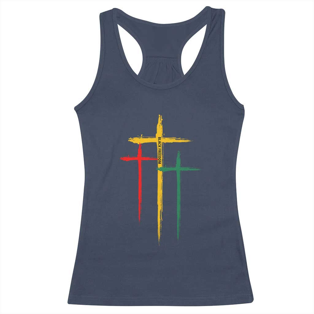 Christian Cross Juneteenth Racerback Tank Top African Black Freedom Day 1865 TS01 Navy Print Your Wear