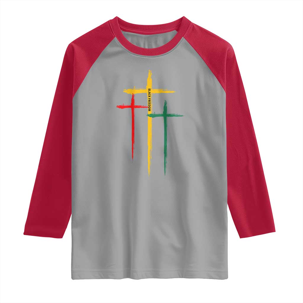 Christian Cross Juneteenth Raglan Shirt African Black Freedom Day 1865 TS01 Sport Gray Red Print Your Wear