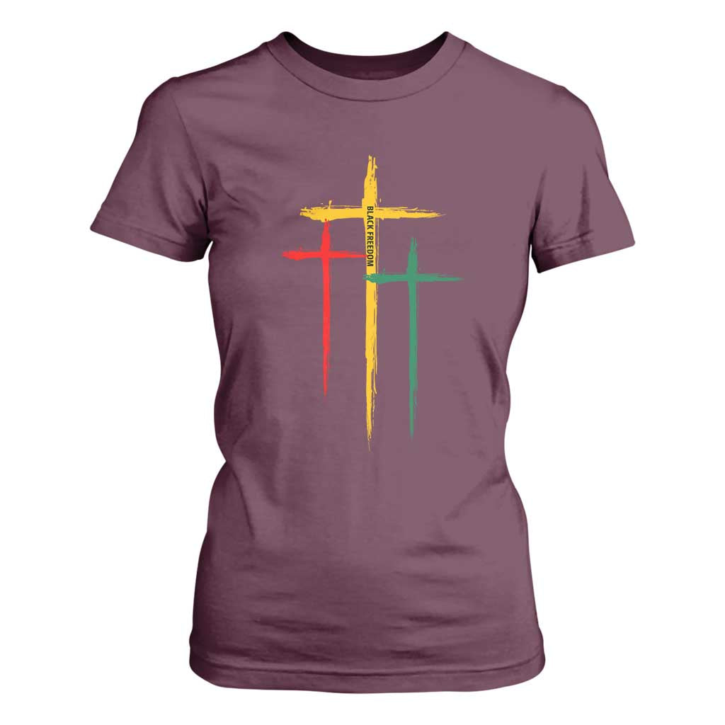 Christian Cross Juneteenth T Shirt For Women African Black Freedom Day 1865 TS01 Maroon Print Your Wear