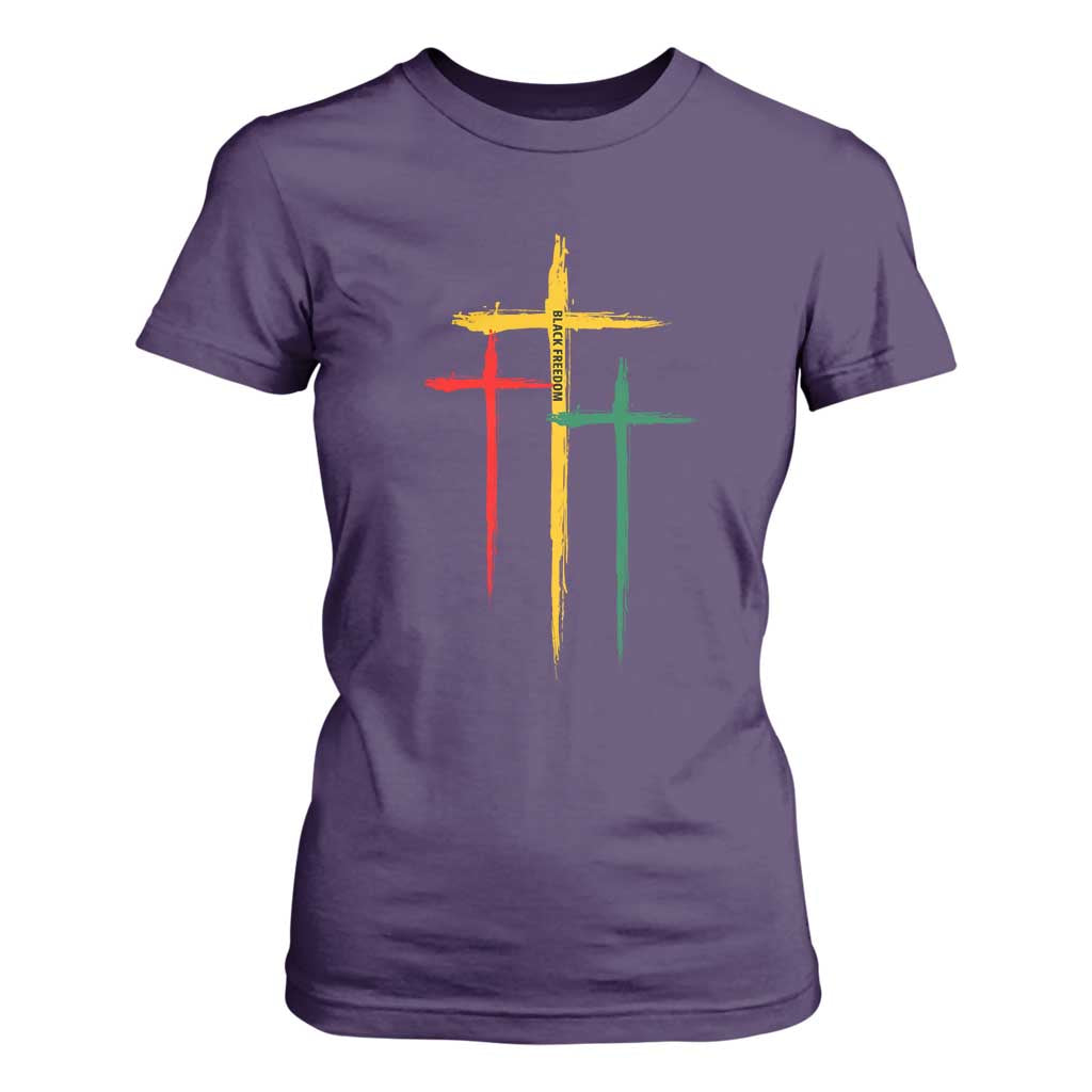 Christian Cross Juneteenth T Shirt For Women African Black Freedom Day 1865 TS01 Purple Print Your Wear