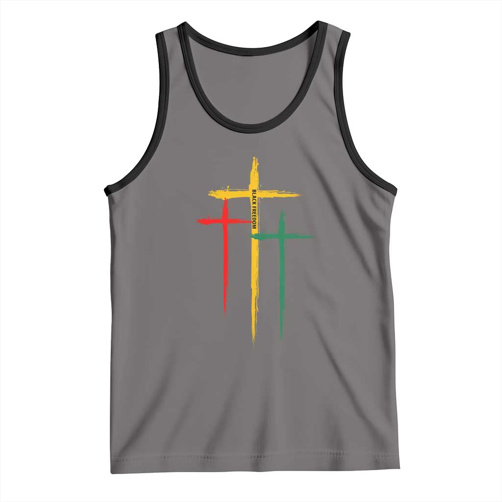 Christian Cross Juneteenth Tank Top African Black Freedom Day 1865 TS01 Deep Heather Black Print Your Wear