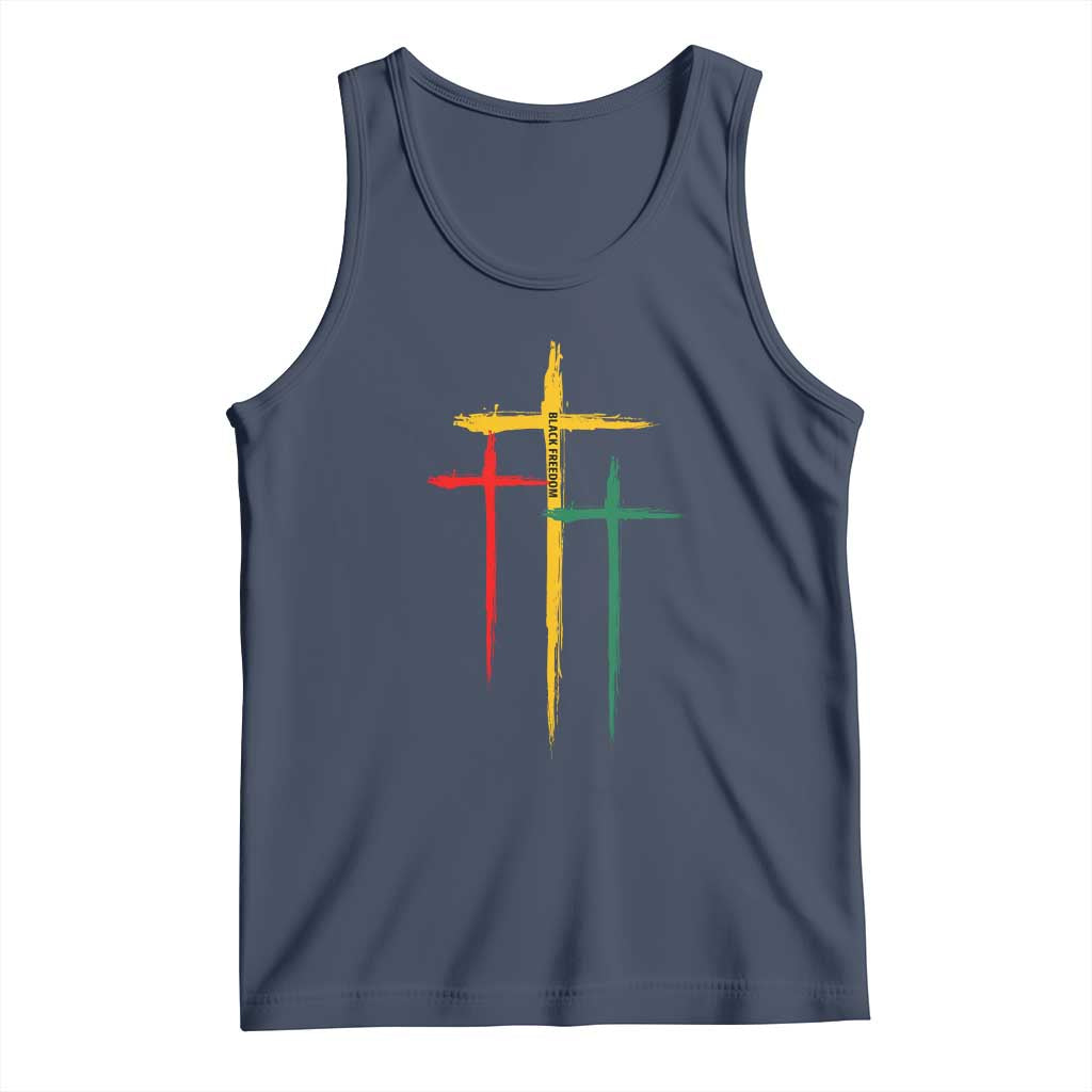 Christian Cross Juneteenth Tank Top African Black Freedom Day 1865 TS01 Navy Print Your Wear