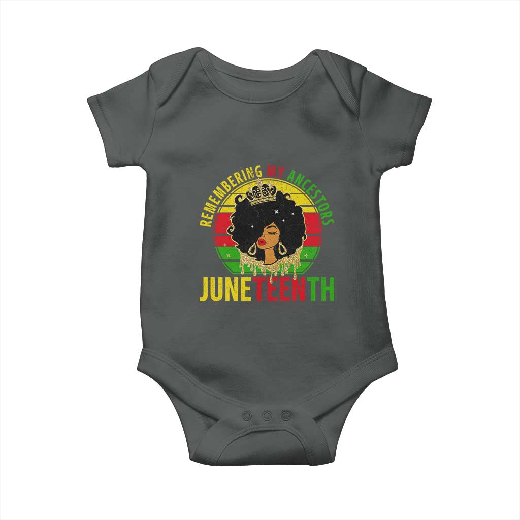 Vintage Juneteenth Baby Onesie Remembering My Ancestors TS01 Dark Heather Print Your Wear