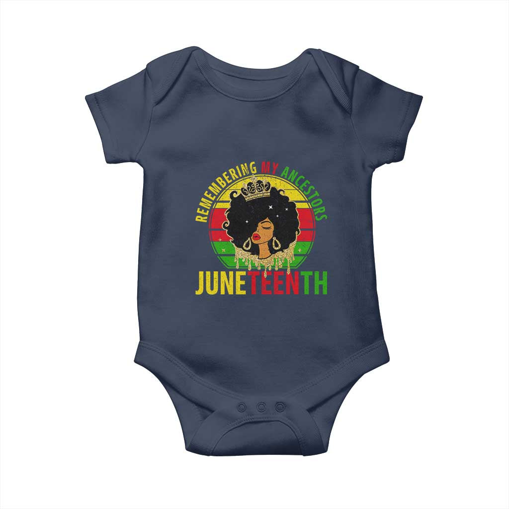 Vintage Juneteenth Baby Onesie Remembering My Ancestors TS01 Navy Print Your Wear
