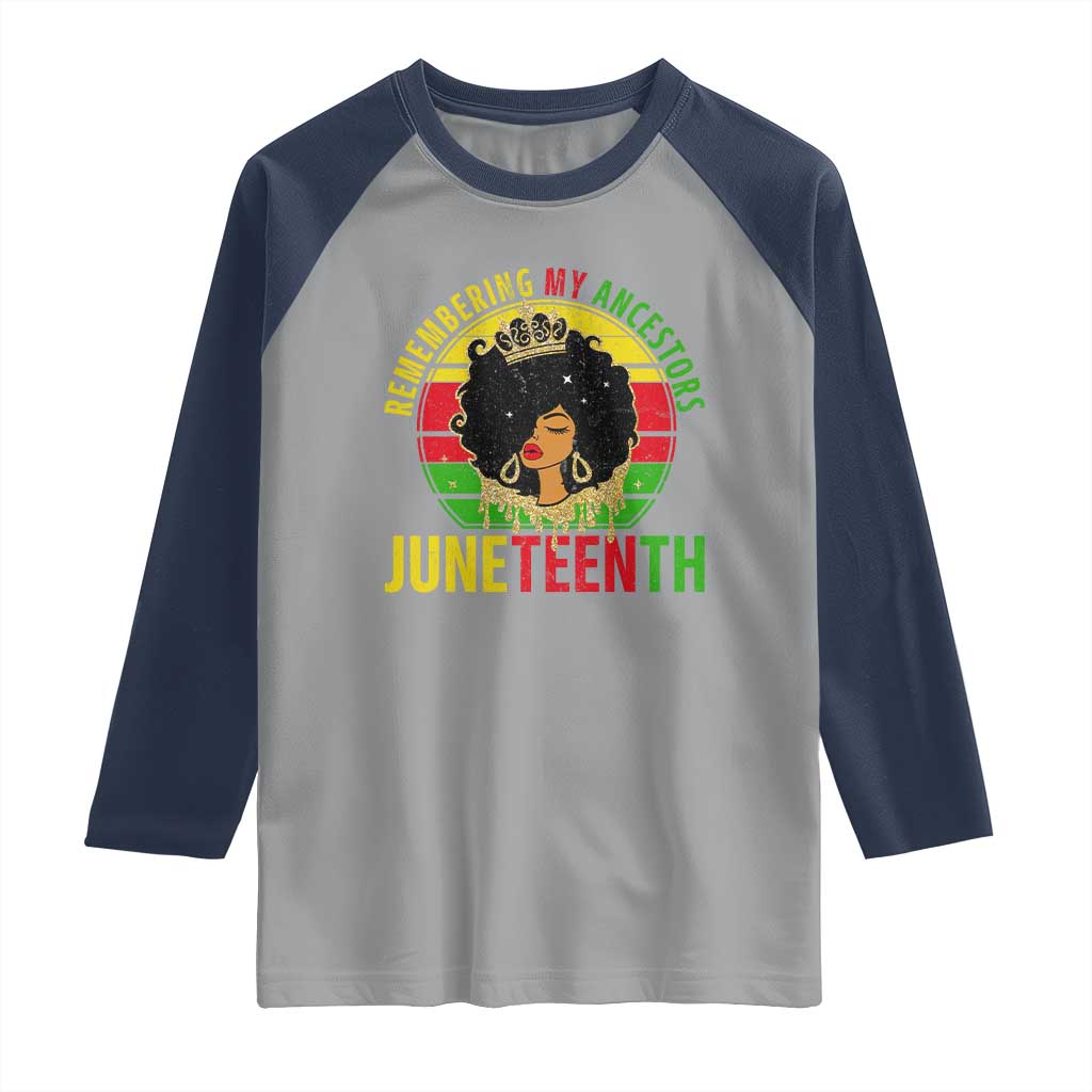 Vintage Juneteenth Raglan Shirt Remembering My Ancestors TS01 Sport Gray Navy Print Your Wear