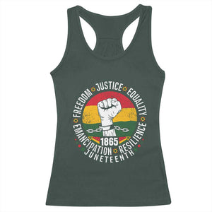 Juneteenth Raised Fist Racerback Tank Top Freedom Justice Equality Emancipation Resilience TS01 Dark Forest Green Print Your Wear