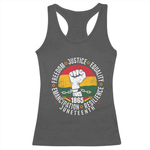 Juneteenth Raised Fist Racerback Tank Top Freedom Justice Equality Emancipation Resilience TS01 Dark Heather Print Your Wear