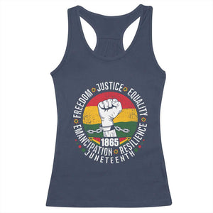Juneteenth Raised Fist Racerback Tank Top Freedom Justice Equality Emancipation Resilience TS01 Navy Print Your Wear
