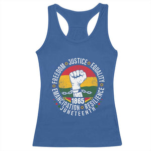 Juneteenth Raised Fist Racerback Tank Top Freedom Justice Equality Emancipation Resilience TS01 Royal Blue Print Your Wear
