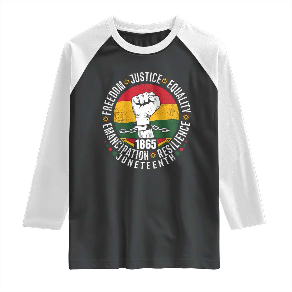 Juneteenth Raised Fist Raglan Shirt Freedom Justice Equality Emancipation Resilience TS01 Black White Print Your Wear